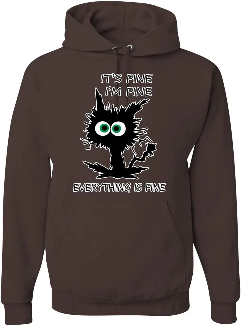 Wild Bobby Cat Joke It's Fine I'm Fine Everything is Fine Cat Lover Unisex Graphic Hoodie Sweatshirt