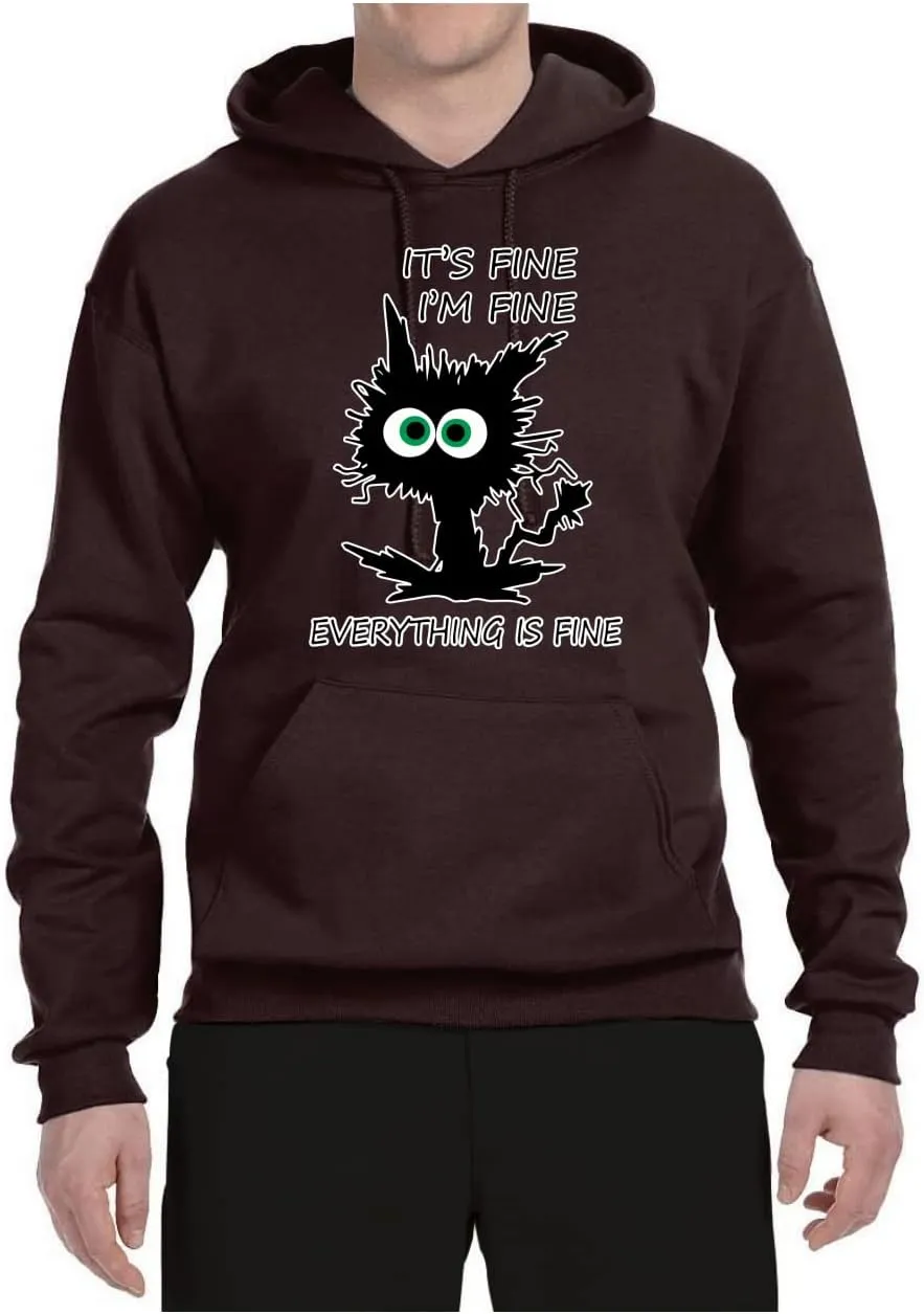 Wild Bobby Cat Joke It's Fine I'm Fine Everything is Fine Cat Lover Unisex Graphic Hoodie Sweatshirt