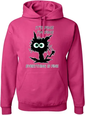 Wild Bobby Cat Joke It's Fine I'm Fine Everything is Fine Cat Lover Unisex Graphic Hoodie Sweatshirt