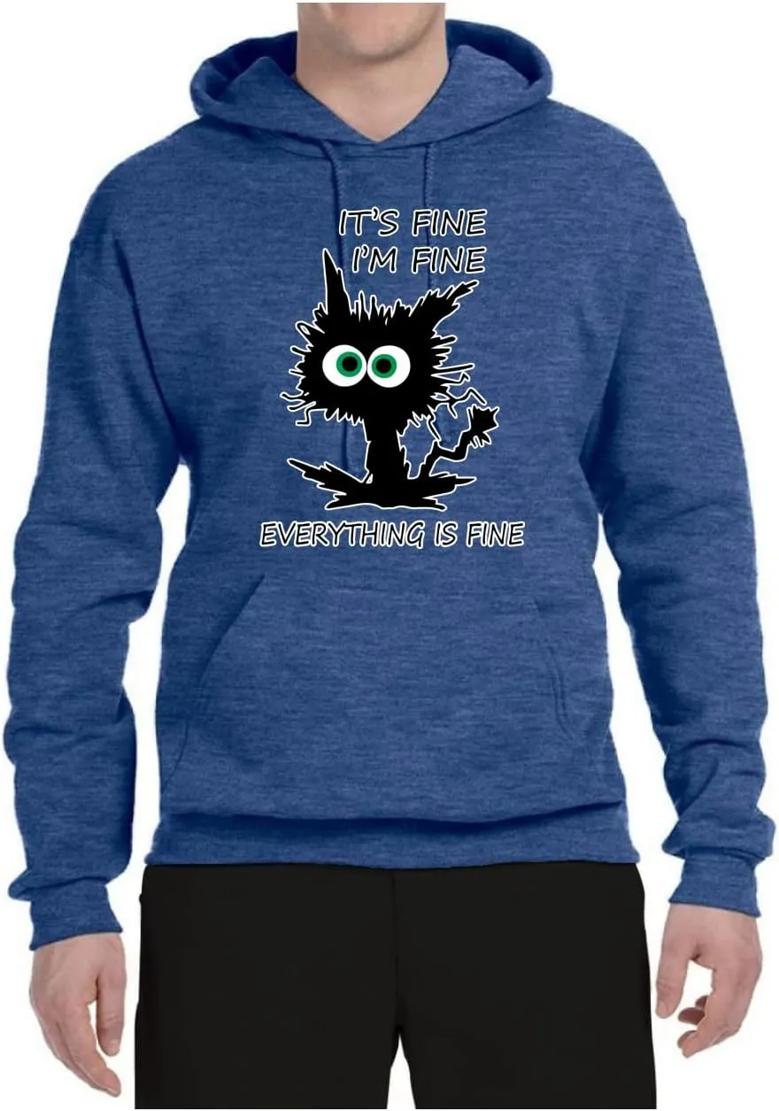 Wild Bobby Cat Joke It's Fine I'm Fine Everything is Fine Cat Lover Unisex Graphic Hoodie Sweatshirt