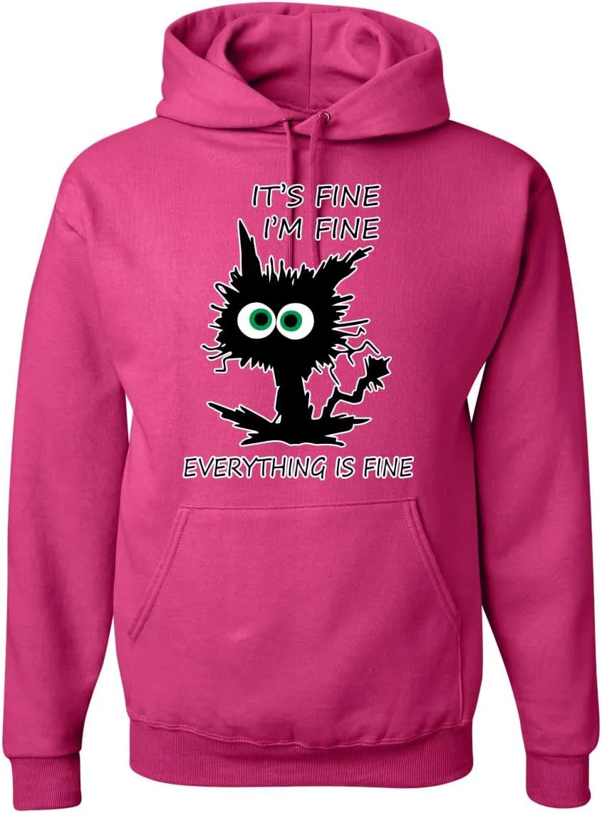 Wild Bobby Cat Joke It's Fine I'm Fine Everything is Fine Cat Lover Unisex Graphic Hoodie Sweatshirt