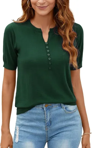Women Short Sleeve Sweaters Casual 2025 V Neck Lightweight Pullover Knit Summer Tops Blouse