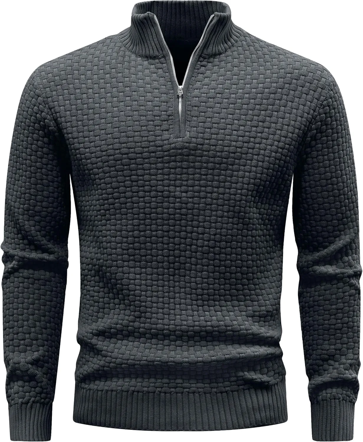 Zaitun Men's Quarter Zip Sweaters Polo Zip Up Pullover Waffle Knit Mock Neck Turtleneck