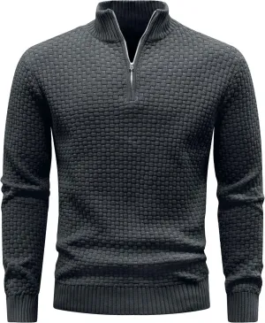 Zaitun Men's Quarter Zip Sweaters Polo Zip Up Pullover Waffle Knit Mock Neck Turtleneck