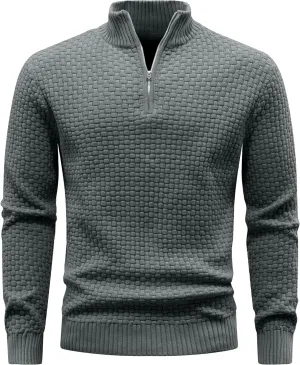 Zaitun Men's Quarter Zip Sweaters Polo Zip Up Pullover Waffle Knit Mock Neck Turtleneck