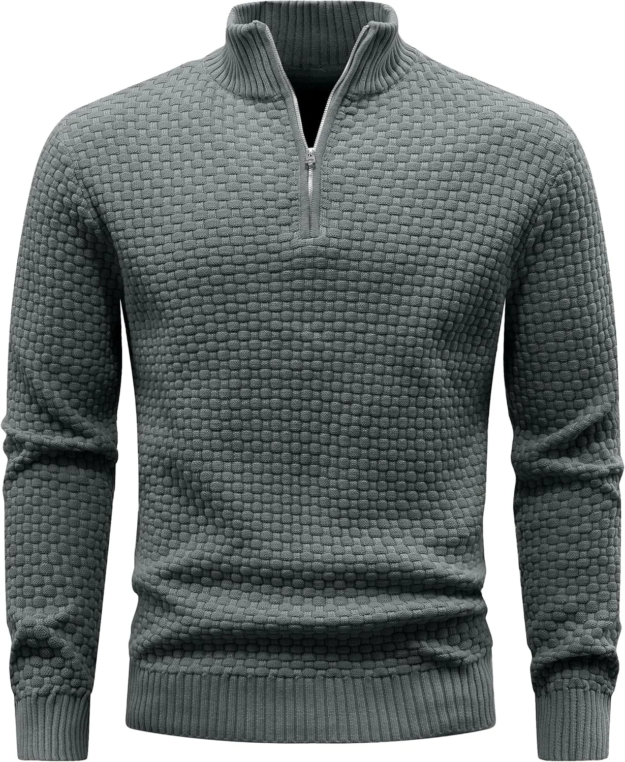 Zaitun Men's Quarter Zip Sweaters Polo Zip Up Pullover Waffle Knit Mock Neck Turtleneck